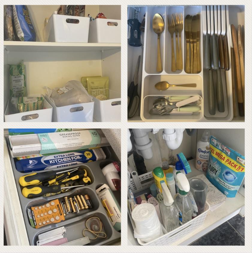 Organised kitchen cupboards, cutlery drawer, utility drawer and under-sink storage in Hull home